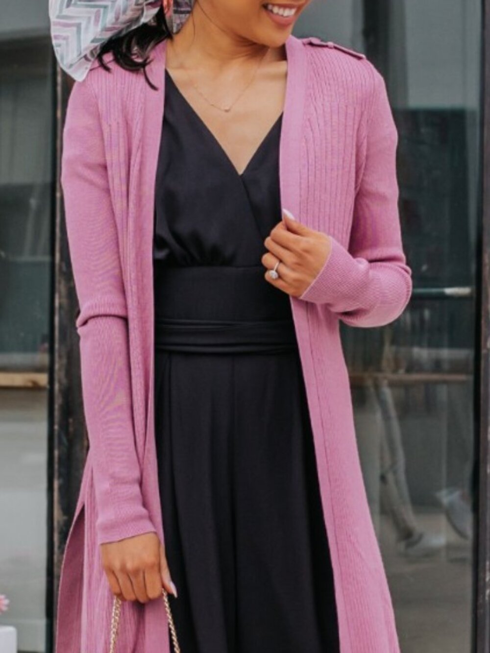 White House Black Market Long Cardigan Topper Duster Mineral Pink Lilac Purple